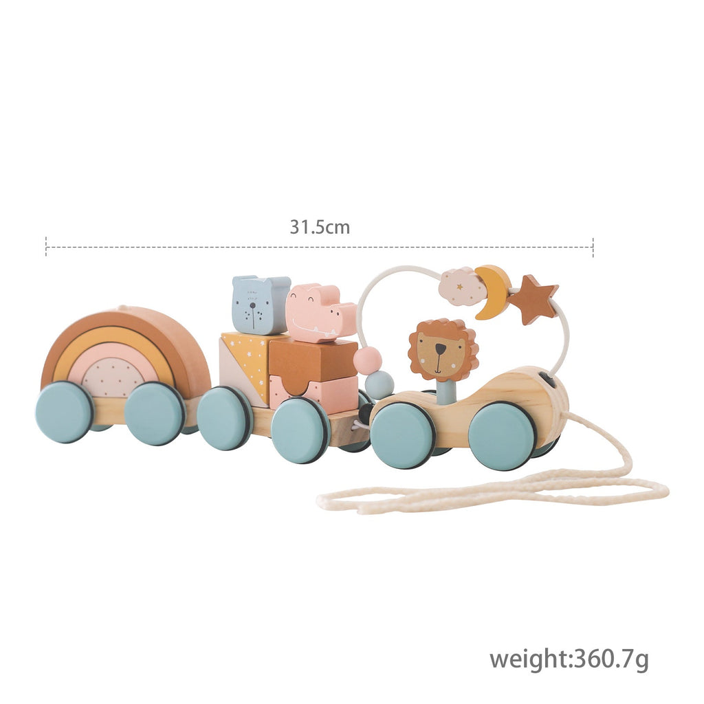 Montessori Holz Zug mit Tieren – Lernspielzeug zum Stapeln & Ziehen