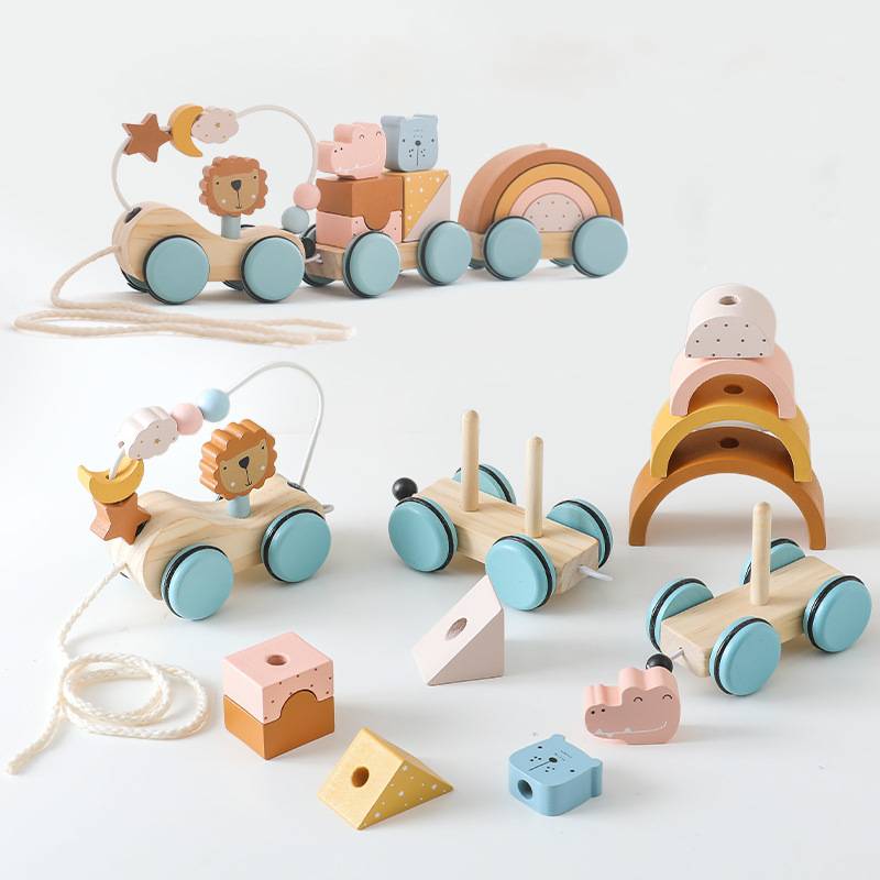 Montessori Holz Zug mit Tieren – Lernspielzeug zum Stapeln & Ziehen