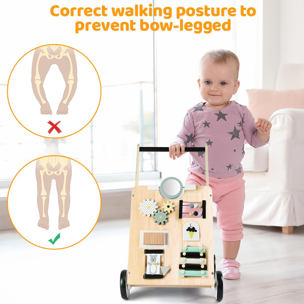 Montessori Lauflernwagen „Nordic“ aus Holz mit Busy Board
