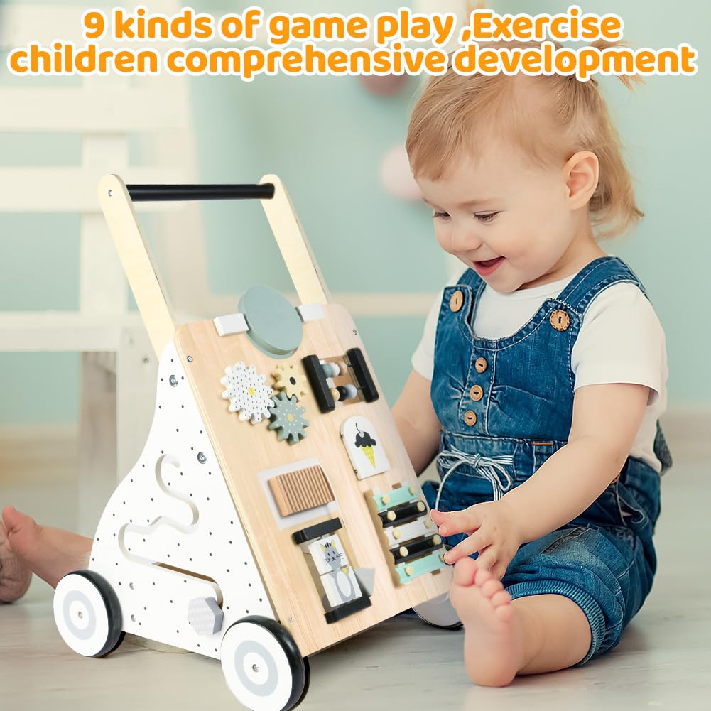 Montessori Lauflernwagen „Nordic“ aus Holz mit Busy Board