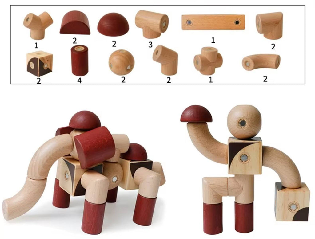 Montessori Holz Magnet Bausteine – Lernspielzeug & Kreatives Konstruktionsspiel ab 3 Jahren