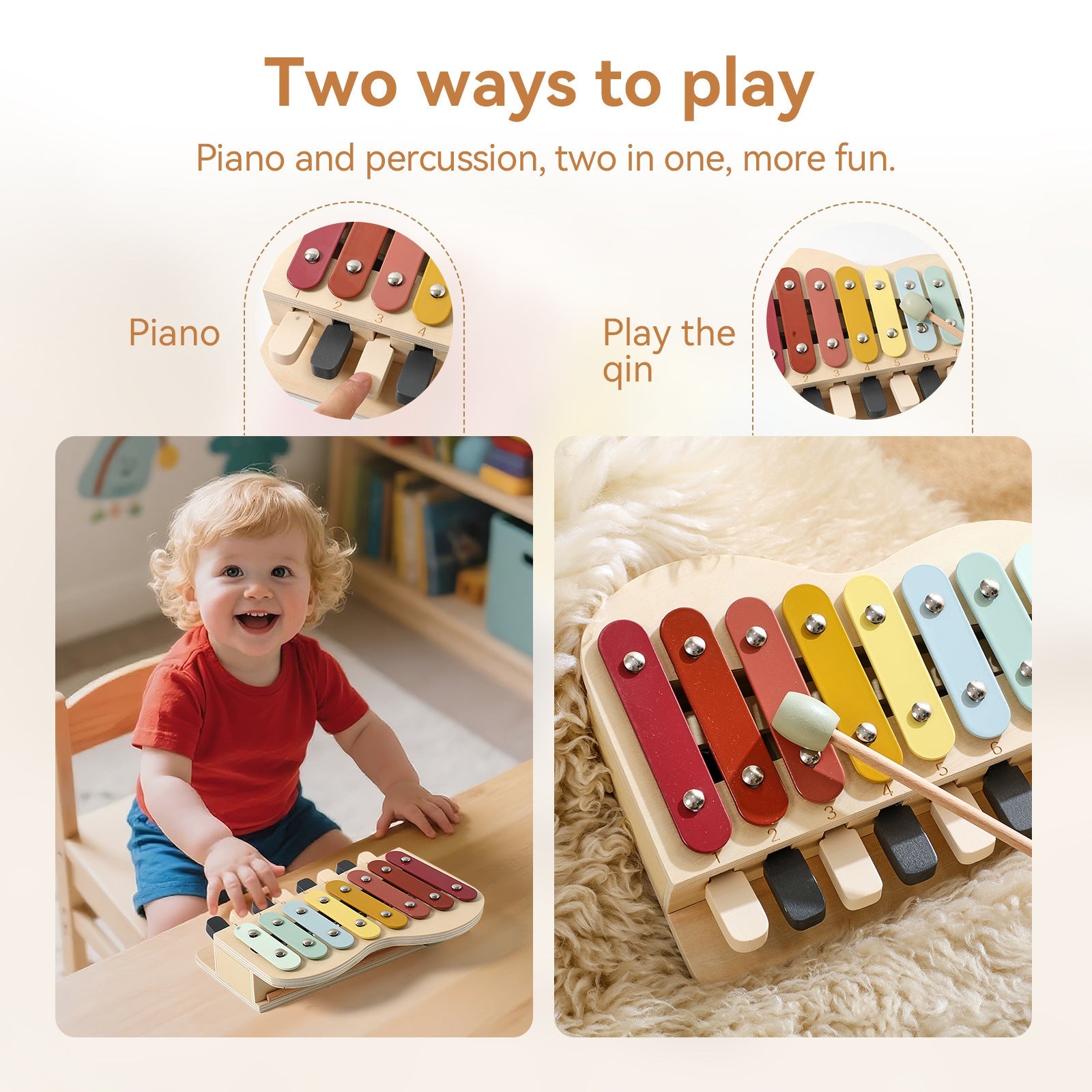 2-in-1 Holz Xylophon & Klavier für Kinder – Musikinstrument