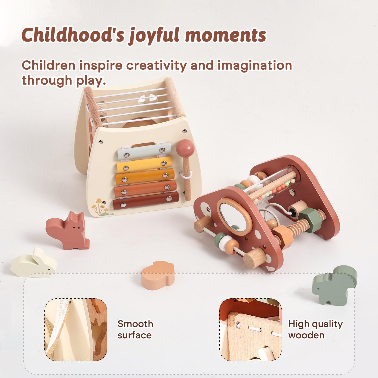 Montessori Busy Box Holz – Musik & Sensorik-Spielkiste