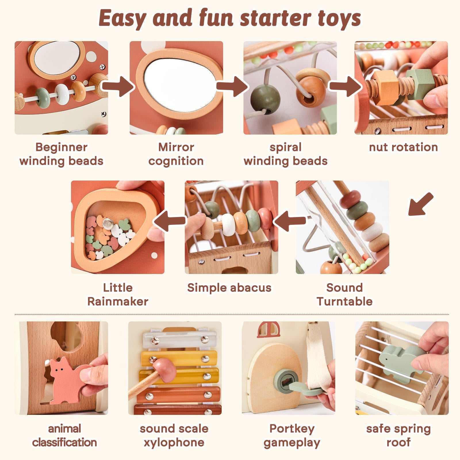 Montessori Busy Box Holz – Musik & Sensorik-Spielkiste