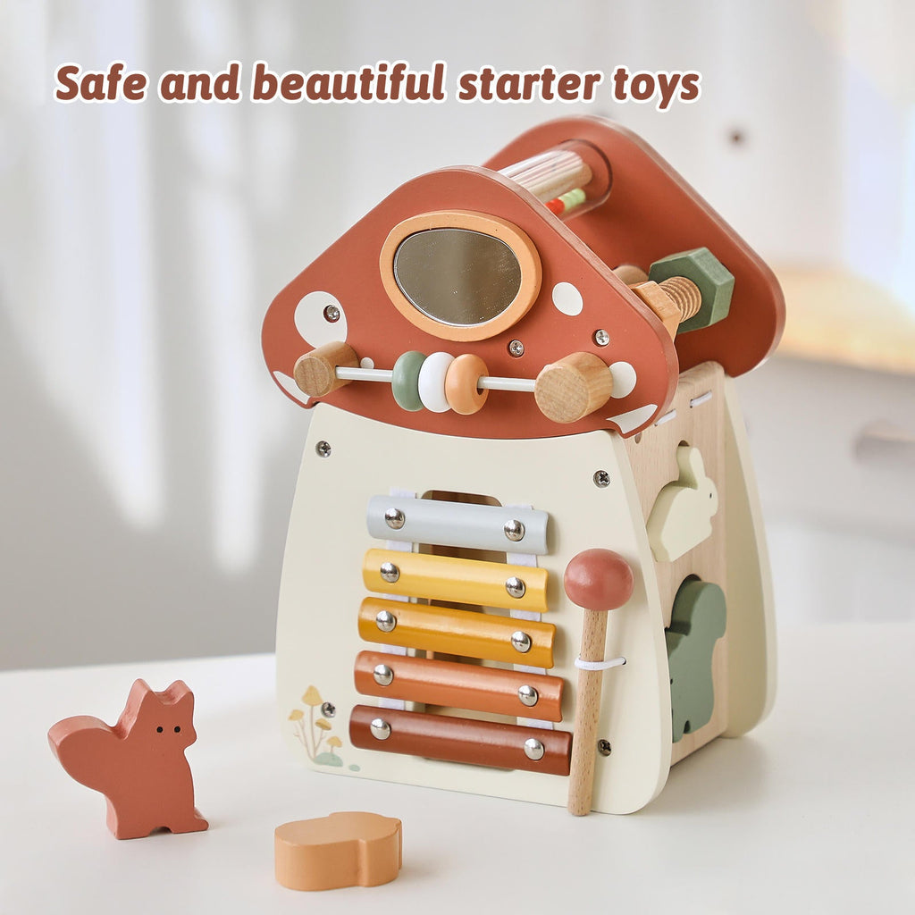 Montessori Busy Box Holz – Musik & Sensorik-Spielkiste