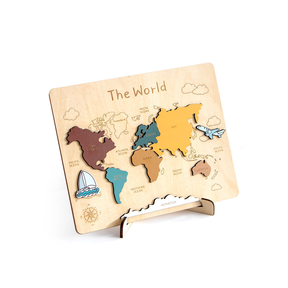 Montessori Holzpuzzle Weltkarte – Geografie-Lernspiel
