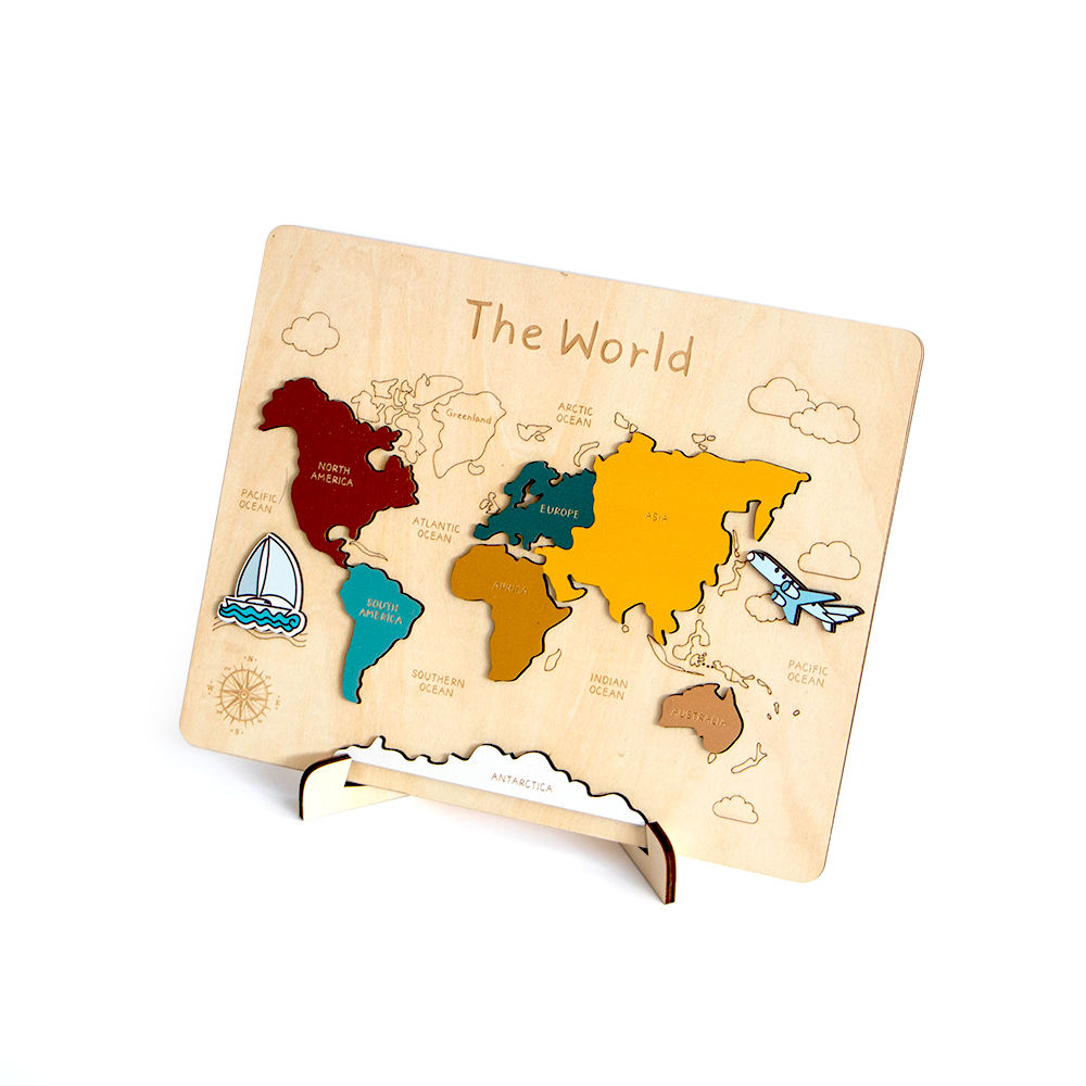 Montessori Holzpuzzle Weltkarte – Geografie-Lernspiel