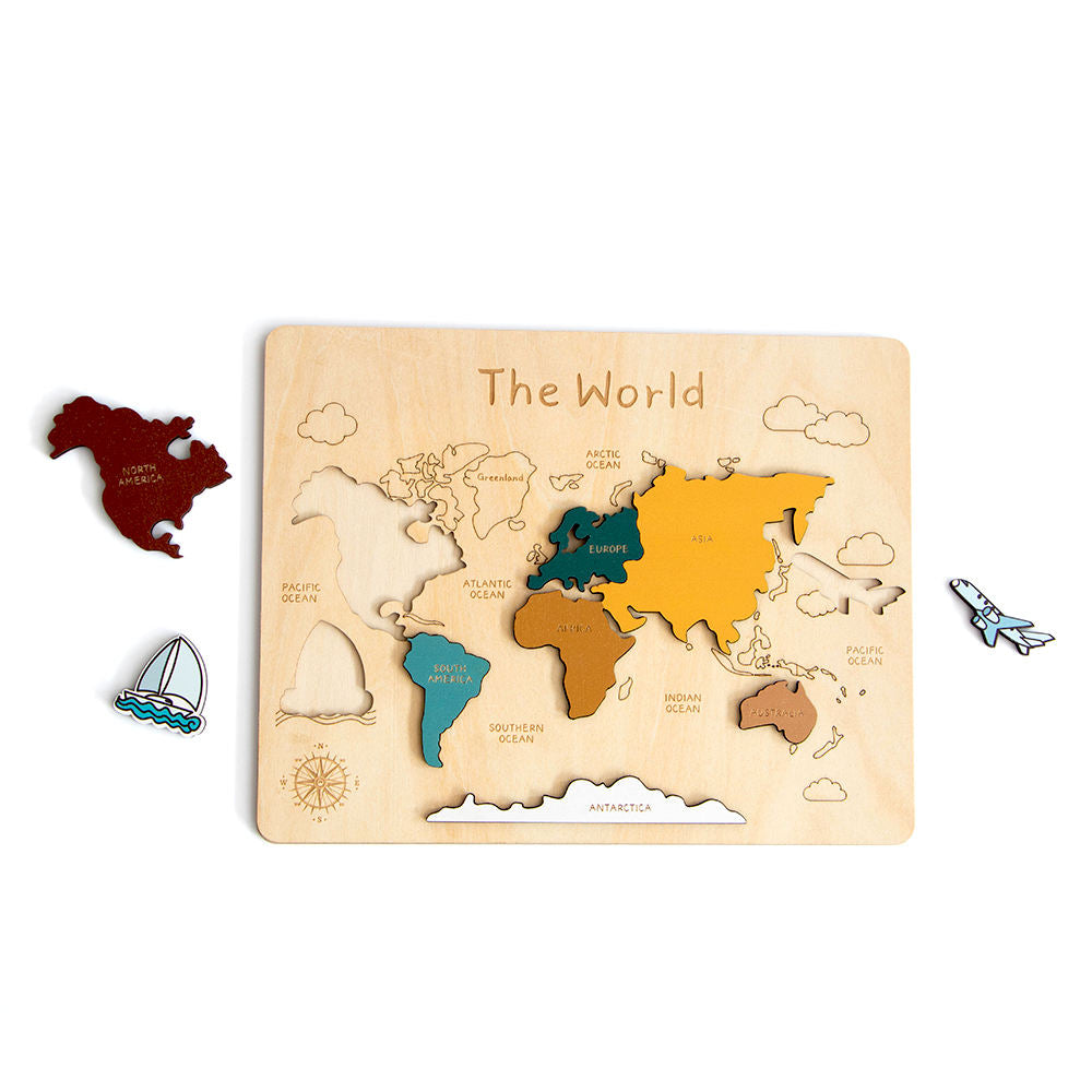 Montessori Holzpuzzle Weltkarte – Geografie-Lernspiel