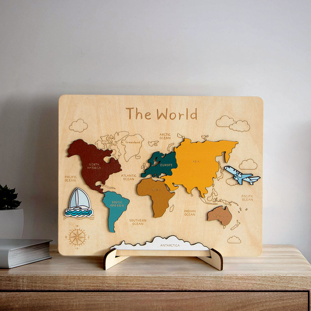 Montessori Holzpuzzle Weltkarte – Geografie-Lernspiel