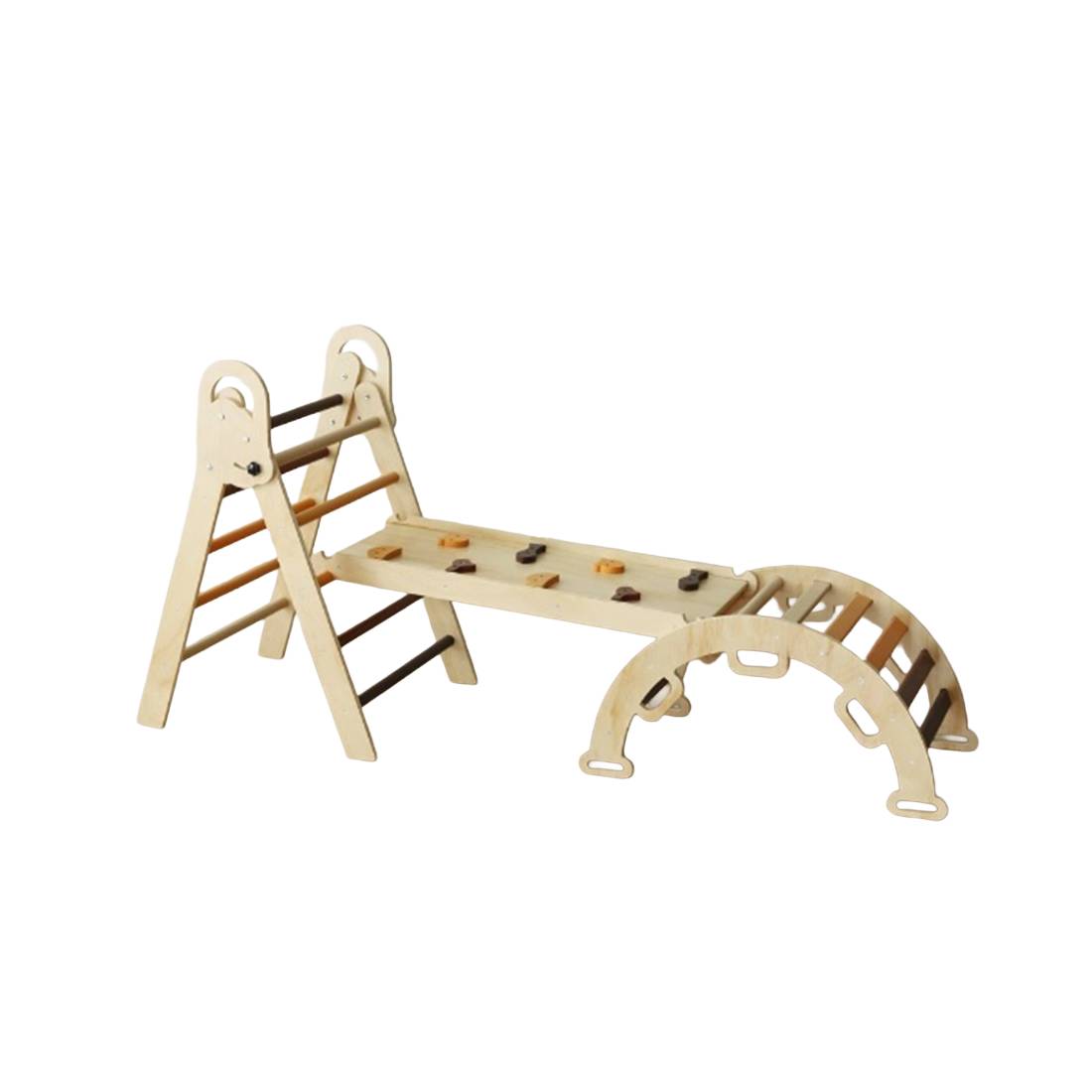 Montessori Kletterset aus Holz –  Klappbares Dreieck, Rutsche & Bogen