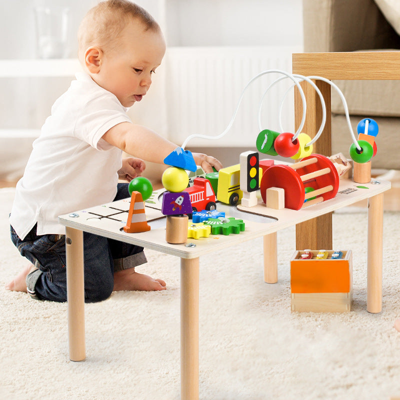 Montessori Spieltisch Holz – Motorik Busy Board & Kugelbahn