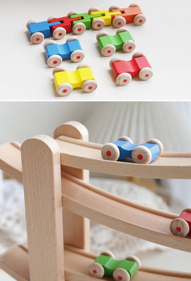 Montessori Rennbahn Buche – Kugelbahn mit 5 Autos