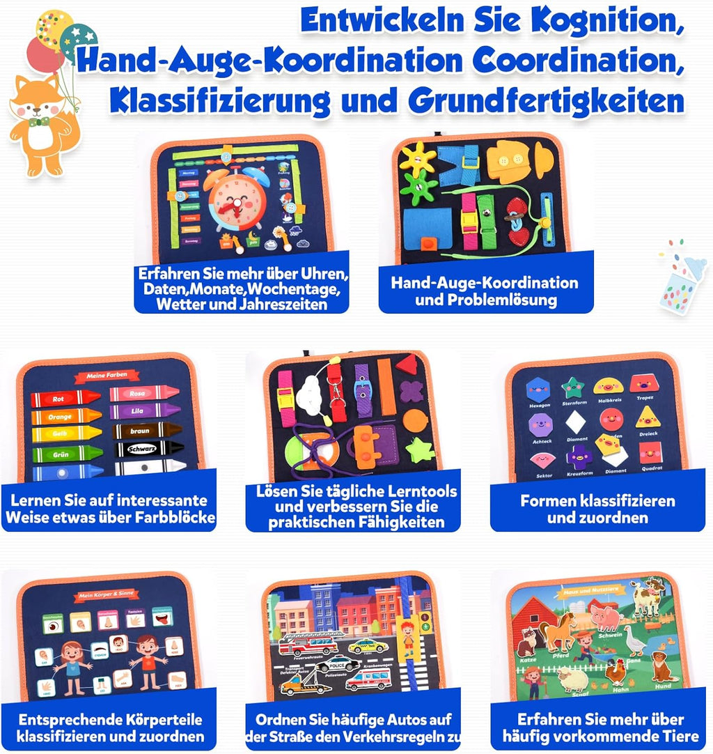 Montessori Busy Board/Quiet Book 8-seitig – Tierparty