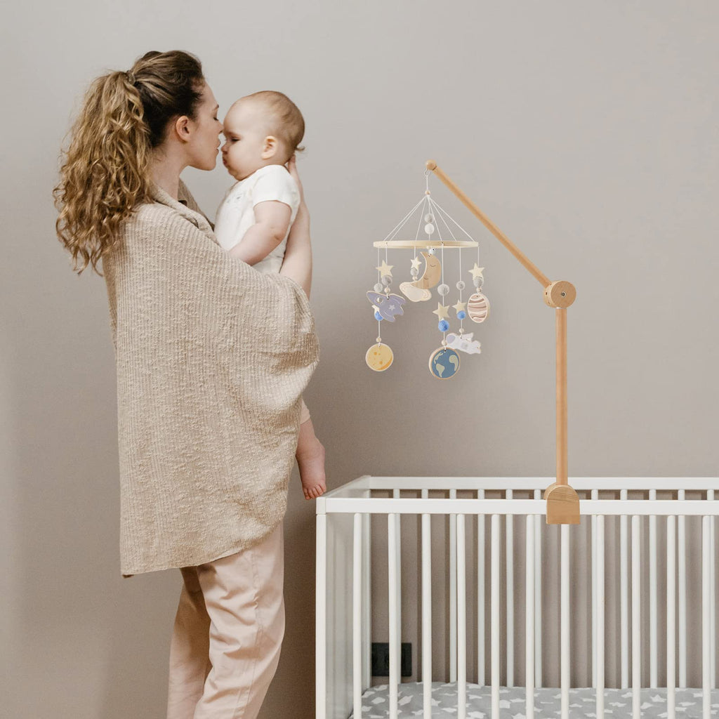 Mobile-Halter fürs Babybett – höhenverstellbar durch Drehung, stabil & leise