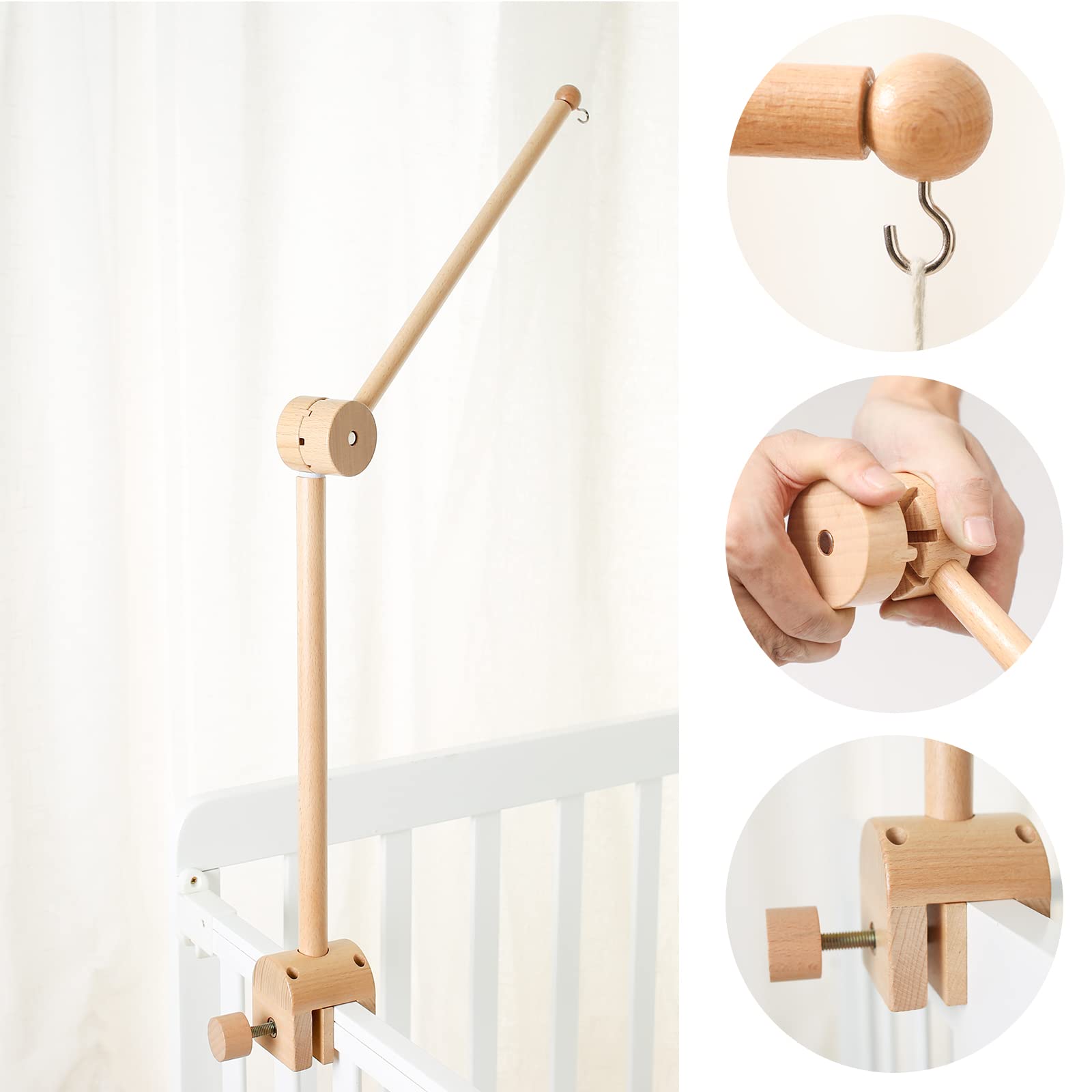 Mobile-Halter fürs Babybett – höhenverstellbar durch Drehung, stabil & leise
