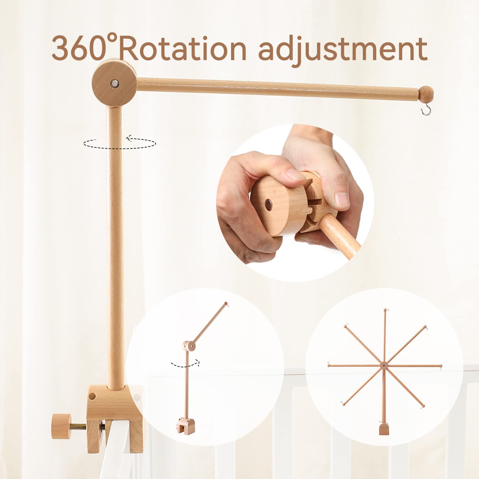 Mobile-Halter fürs Babybett – höhenverstellbar durch Drehung, stabil & leise