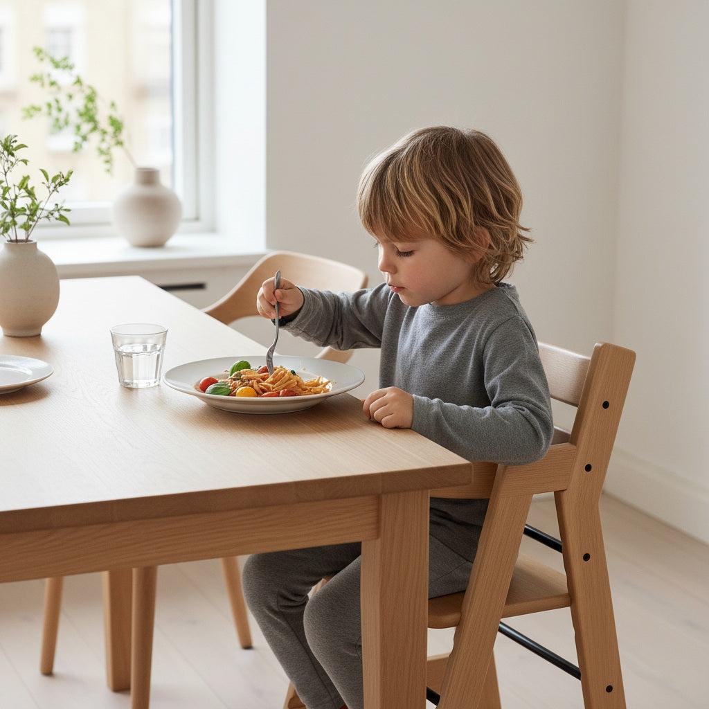 Montessori Hochstuhl Massivholz – Mitwachsend & 2-in-1 Lern- und Essstuhl