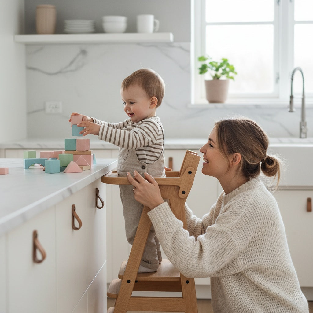 Montessori Hochstuhl Massivholz – Mitwachsend & 2-in-1 Lern- und Essstuhl