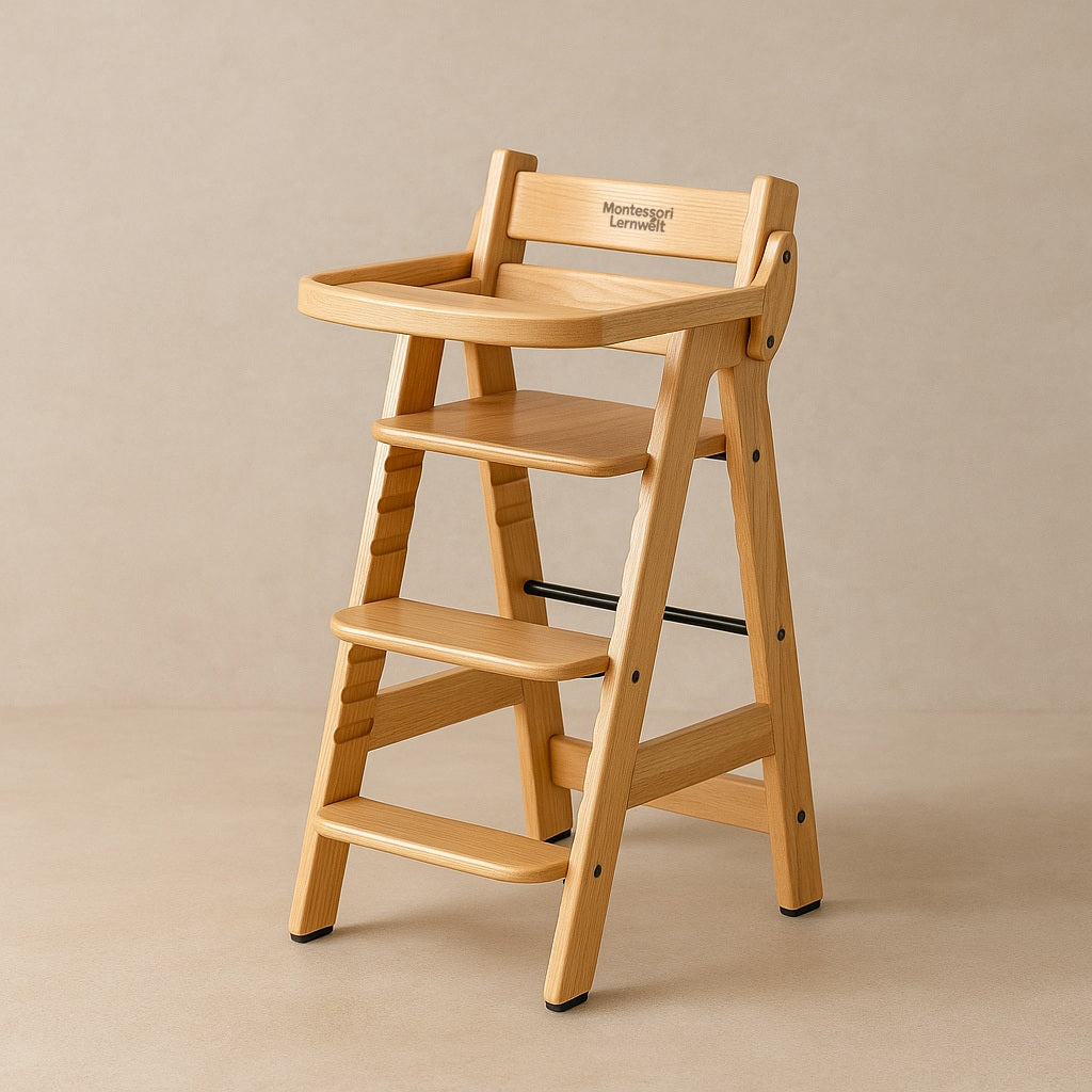 Montessori Hochstuhl Massivholz – Mitwachsend & 2-in-1 Lern- und Essstuhl