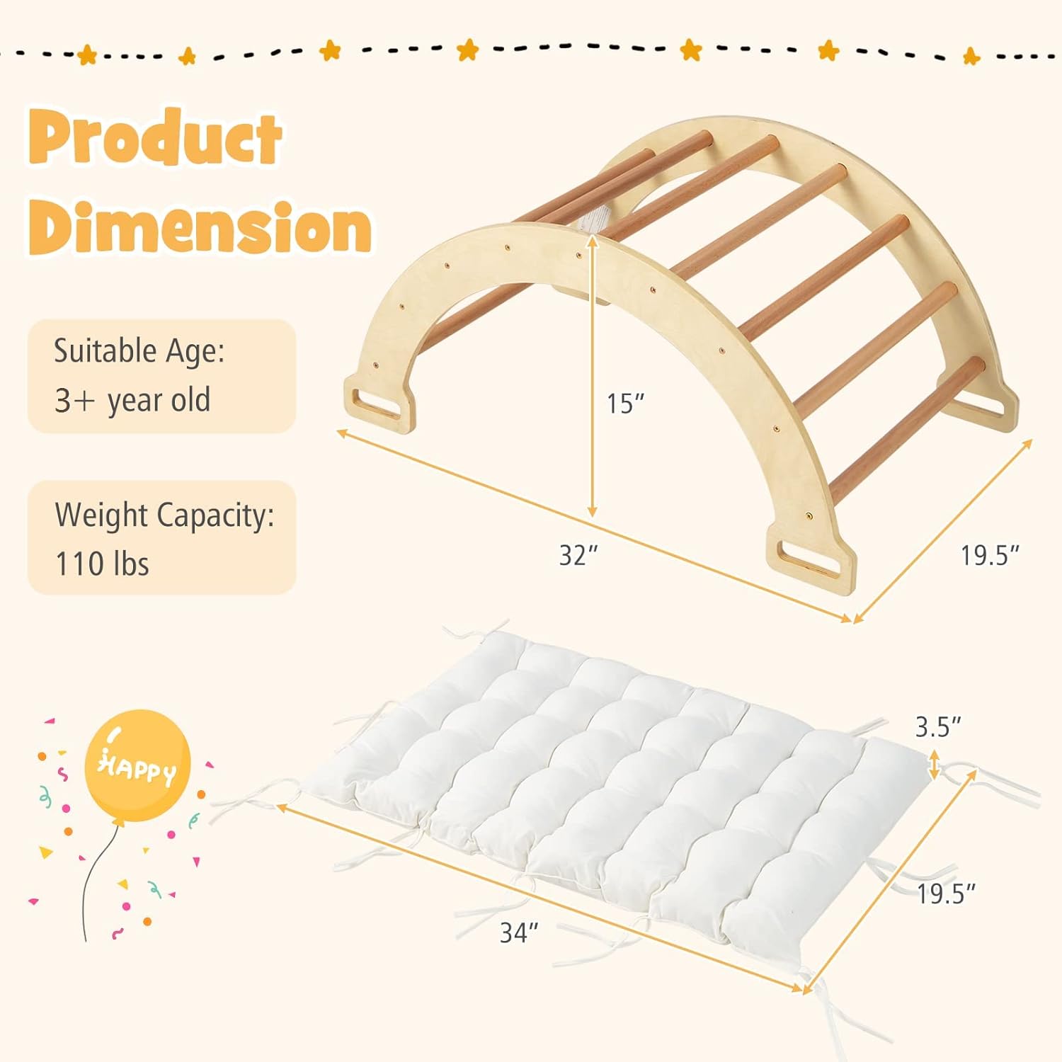 Montessori 3-in-1 Kletterbogen – Baby Gym & Schaukel (Mit Polster)