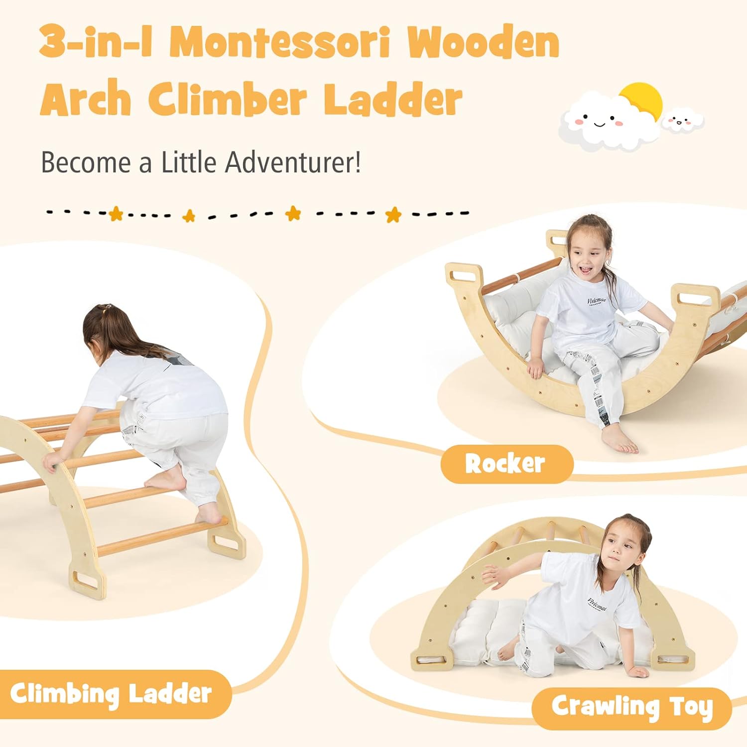 Montessori 3-in-1 Kletterbogen – Baby Gym & Schaukel (Mit Polster)