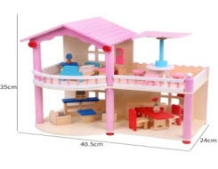 Montessori Puppenhaus aus Holz – Offenes Spielhaus mit Möbeln