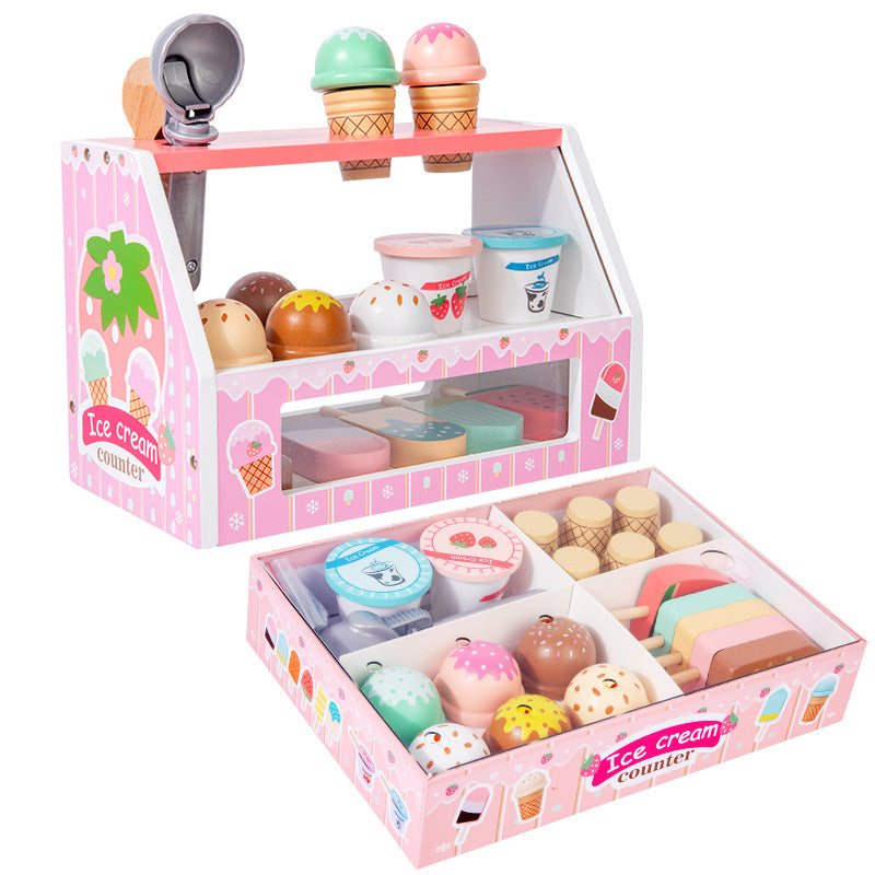 Montessori Eiswagen Spielset aus Holz – Kinder Eisstand & Rollenspiel Spielzeug