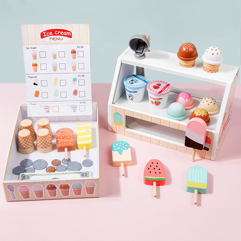 Montessori Eiswagen Spielset aus Holz – Kinder Eisstand & Rollenspiel Spielzeug