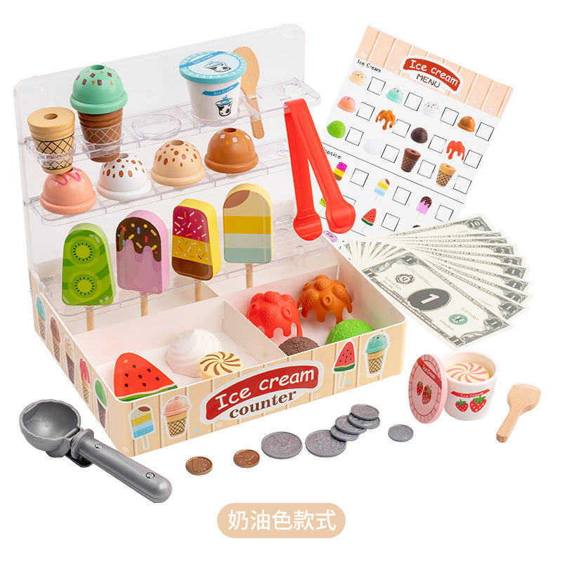 Montessori Eiswagen Spielset aus Holz – Kinder Eisstand & Rollenspiel Spielzeug