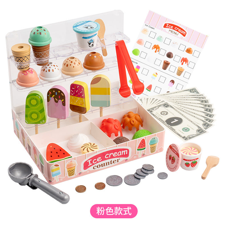 Montessori Eiswagen Spielset aus Holz – Kinder Eisstand & Rollenspiel Spielzeug