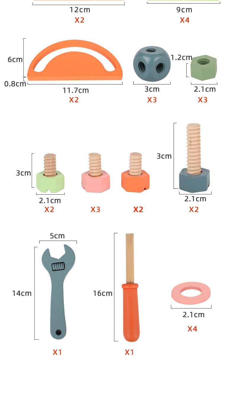 Kinder Werkzeugkiste aus Holz – 3-in-1 Schraubspiel mit Zahnrädern & Uhr